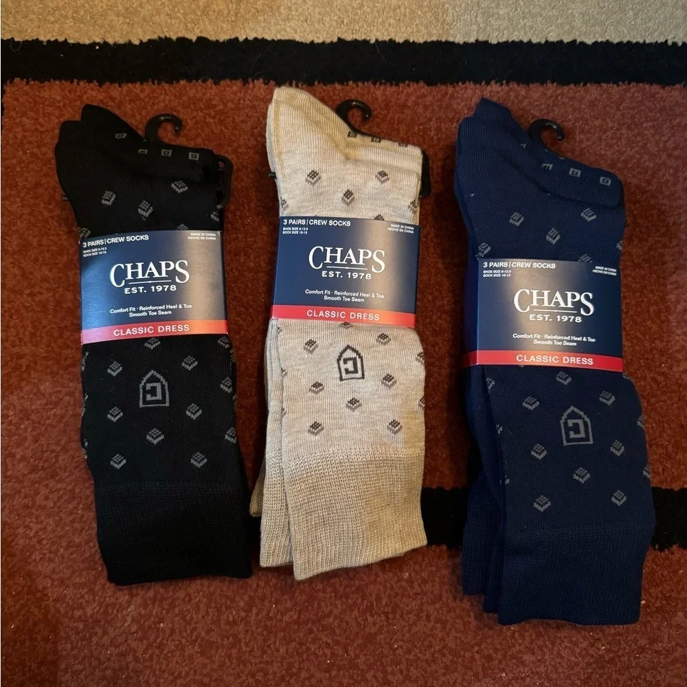 3 Chaps Classic Dress Diamond Crew Socks 3-Pair Pack Black, Blue, & Tan